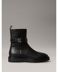 Calvin Klein - Leather Signature Logo Ankle Boots - Lyst