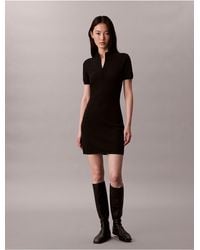 Calvin Klein - Logo Jacquard Zip Neck Dress - Lyst