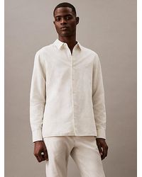 Calvin Klein - Button-down Overhemd Van Een Effen Linnenmix Met Klassieke Pasvorm - Lyst