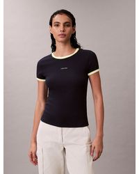 Calvin Klein - T-Shirt Da Neonato Con Logo Grafico A Coste Con Bordi A Contrasto - Lyst