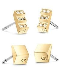 Calvin Klein - Jeans 2 Pair Crystal Stud Earring Set - Lyst