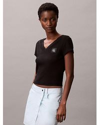 Calvin Klein - Camiseta de cuello de pico de canalé de algodón - Lyst