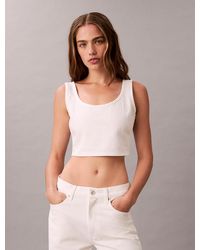 Calvin Klein - Denim Allover Monogram Cropped Tank Top - Lyst