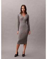 Calvin Klein - Geribbelde Katoenen Mouliné Midi-Jurk - Lyst