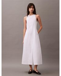 Calvin Klein - Robe Longueur Midi Sans Manches En Popeline De Coton - Lyst