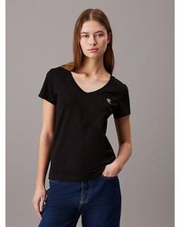 Calvin Klein - Camiseta slim de algod�n org�nico con cuello de pico - Lyst