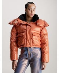 Calvin Klein - Cropped High Shine Puffer Jacket - Lyst