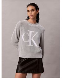 Calvin Klein - Calvin Klein Smooth Cotton Monogram Logo Ribbed Classic Sweater - Lyst
