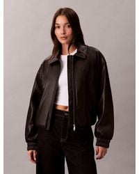 Calvin Klein - Faux Leather Relaxed Bomber Jacket - Lyst
