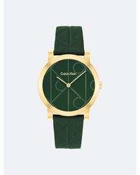 Calvin Klein - Allover Emblem Dial Leather Strap Watch - Lyst