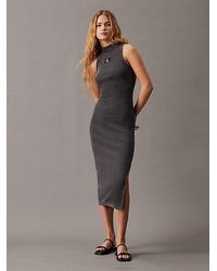 Calvin Klein - Vestido largo slim de canalé de algodón - Lyst