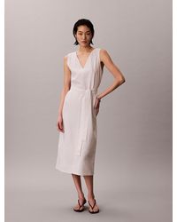 Calvin Klein - Linen Blend Sleeveless Midi Dress - Lyst