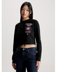 Calvin Klein - Cropped T-shirt Met Lange Mouwen En Logo - Lyst