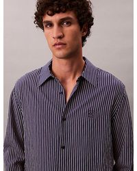 Calvin Klein - Camisa a rayas con botones holgada de mezcla de viscosa - Lyst