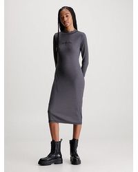 Calvin Klein - Schmal geripptes Midi-Kleid - Lyst