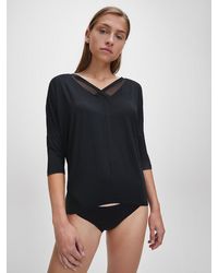 Calvin Klein Top con el cuello de pico - Sculpted - Negro