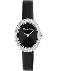 Calvin Klein - Oval Crystal Leather Strap Watch - Lyst
