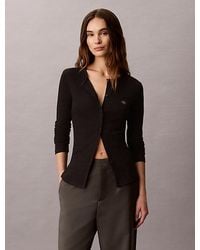 Calvin Klein - Jeans Woven Monologo Rib Cardigan - Lyst