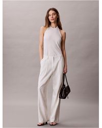 Calvin Klein - Linen Blend Wide Leg Trousers - Lyst