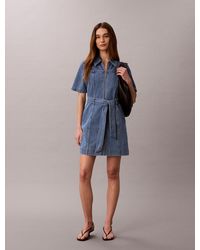 Calvin Klein - Belted Denim Shirt Dress - Lyst