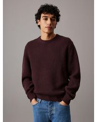 Calvin Klein - Pull À Col Rond En Laine Côtelée Mélangée - Lyst