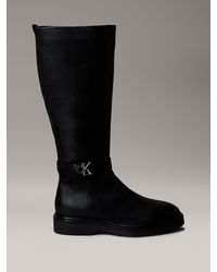 Calvin Klein - Leather Signature Logo Knee Boots - Lyst