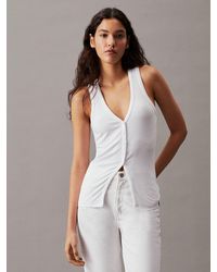 Calvin Klein - Slim Ribbed Buttoned Tank Top - Lyst