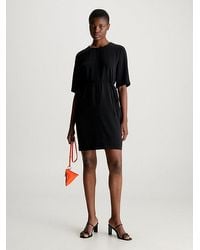 Calvin Klein - Vestido corto con cinturón de sarga suave - Lyst