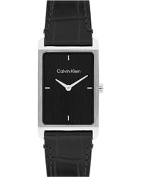 Calvin Klein - Rectangle Dial Leather Strap Watch - Lyst