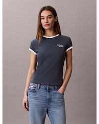 Calvin Klein - Ringer-T-Shirt Mit Besticktem Logo - Lyst