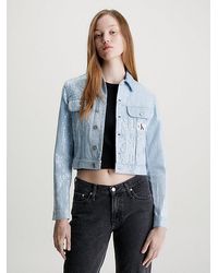 Calvin Klein - Cropped Jeansjacke mit Pailletten - Lyst