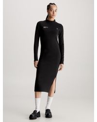 Calvin Klein - Robe longueur midi slim en jersey de coton - Lyst