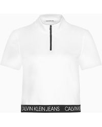 Calvin Klein Top con cremallera en el cuello de punto milano - Blanco