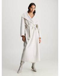 Calvin Klein - Manteau portefeuille en laine avec ceinture - Lyst