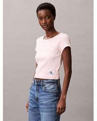 Calvin Klein - Jeans Woven Monologo Rib Baby Tee - Lyst