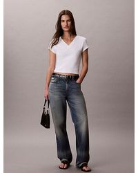Calvin Klein - Jeans Ribbed Cotton V Neck T-Shirt - Lyst