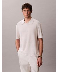 Calvin Klein - Linen Blend Open Collar Polo Shirt - Lyst