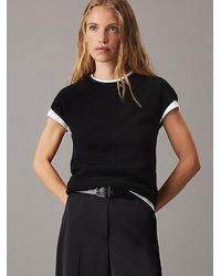 Calvin Klein - Slim Wollen Trui Met Korte Mouwen - Lyst