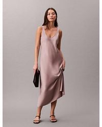 Calvin Klein - Satijnen Midi-Jurk Met Spaghettibandjes - Lyst
