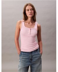 Calvin Klein - Calvin Klein Cotton Contour Rib Henley Tank Top - Lyst