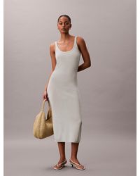 Calvin Klein - Linen Blend Tie-Back Midi Dress - Lyst