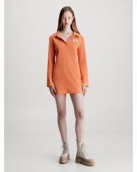 Calvin Klein - Ribbed Long Sleeve Polo Dress - Lyst
