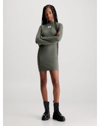 Calvin Klein - Slim Ribbed Long Sleeve Dress - Lyst