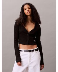 Calvin Klein - Cropped Ribbed Cotton Cardigan - Lyst