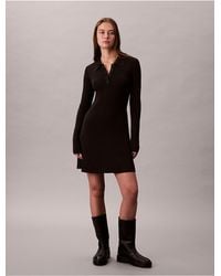 Calvin Klein - Calvin Klein Cotton Rib V-Neck Polo Mini Dress - Lyst