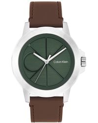 Calvin Klein - Emblem Dial Leather Strap Watch - Lyst