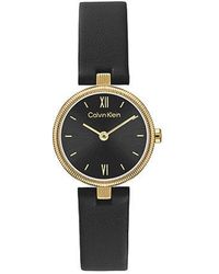 Calvin Klein - Gleam Plated Leather Strap Watch - Lyst