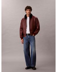 Calvin Klein - Shearling Collar Leather Bomber Jacket - Lyst