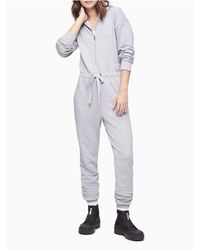 Calvin Klein Hooded Sweat Jumpsuit - Gray