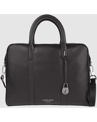Calvin Klein Malet�n de cuero para port�til - Negro